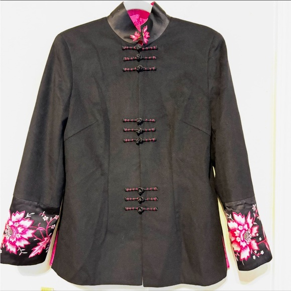 Nelly Chen Jackets & Blazers - Vintage Asian Floral Embroidered Cashmere Silk Mandarin Jacket Frog Clotures